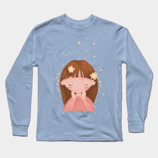 Cute little girl with yellow flowers Long Sleeve T-Shirt